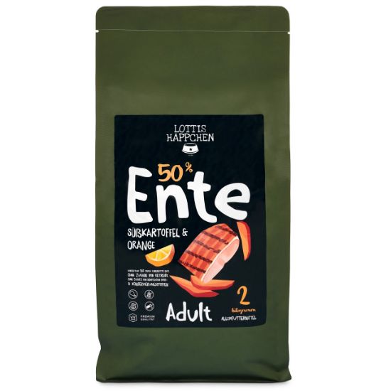 Lottis Häppchen 50 % Ente, Süßkartoffel & Orange Adult Hunde Trockenfutter - 2 kg (LOTTIS HÃPPCHEN)