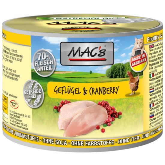 MAC's Cat Geflügel & Cranberry Multipack Katzen Nassfutter - 6 x 200 g (MACs)