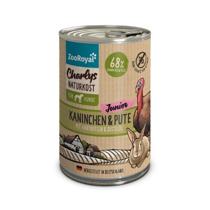 ZooRoyal Charlys Naturkost Junior Kaninchen & Pute mit Kartoffeln & Distelöl 6x400g (ZooRoyal Charlys Naturkost)