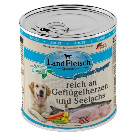 LandFleisch Dog Classic Geflügelherzen & Seelachs 6x800g (Landfleisch Pur)