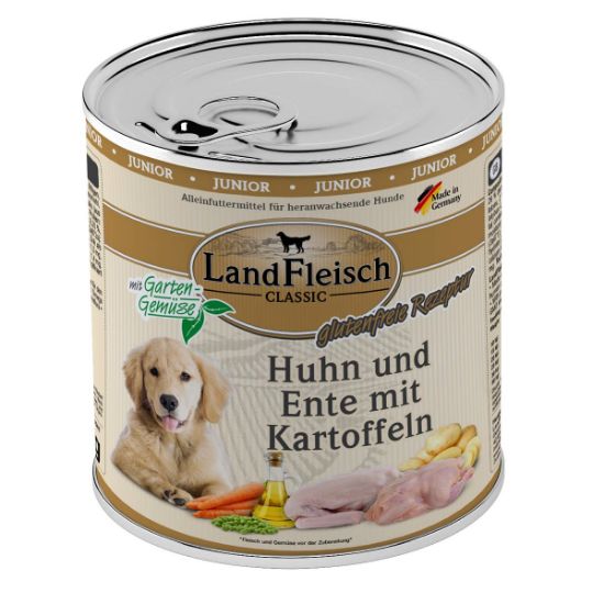 LandFleisch Dog Classic Junior Huhn, Ente & Kartoffeln 6x800g (Landfleisch Pur)